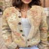 Akivide Women's Fall Cute Floral Print Open Front Knit Cardigan Sweater Winter Casual Loose Button Down Long Sleeve Coat view 2