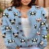 Akivide Women's Fall Cute Floral Print Open Front Knit Cardigan Sweater Winter Casual Loose Button Down Long Sleeve Coat view 2