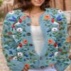 Akivide Women's Fall Cute Floral Print Open Front Knit Cardigan Sweater Winter Casual Loose Button Down Long Sleeve Coat view 2