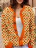 Akivide Women's Fall Cute Floral Print Open Front Knit Cardigan Sweater Winter Casual Loose Button Down Long Sleeve Coat view 2