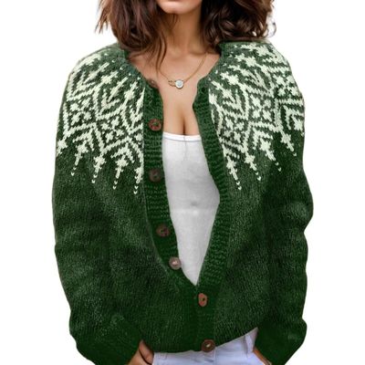 Akivide Women's Fall Cute Floral Print Open Front Knit Cardigan Sweater Winter Casual Loose Button Down Long Sleeve Coat