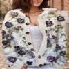 Akivide Women's Fall Cute Floral Print Open Front Knit Cardigan Sweater Winter Casual Loose Button Down Long Sleeve Coat view 2