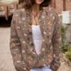 Akivide Women's Fall Cute Floral Print Open Front Knit Cardigan Sweater Winter Casual Loose Button Down Long Sleeve Coat view 2