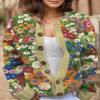 Akivide Women's Fall Cute Floral Print Open Front Knit Cardigan Sweater Winter Casual Loose Button Down Long Sleeve Coat view 2