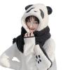 3 in 1 Panda Hat Scarf and Gloves for Women Girls Winter Warm Furry Hood with Hand Pocket Mittens Windproof Cycling Hat Gloves Neck Warmers Thick Plush Animal Cosplay Headwear view 2