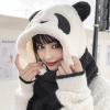 3 in 1 Panda Hat Scarf and Gloves for Women Girls Winter Warm Furry Hood with Hand Pocket Mittens Windproof Cycling Hat Gloves Neck Warmers Thick Plush Animal Cosplay Headwear view 3
