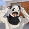 3 in 1 Panda Hat Scarf and Gloves for Women Girls Winter Warm Furry Hood with Hand Pocket Mittens Windproof Cycling Hat Gloves Neck Warmers Thick Plush Animal Cosplay Headwear view 4