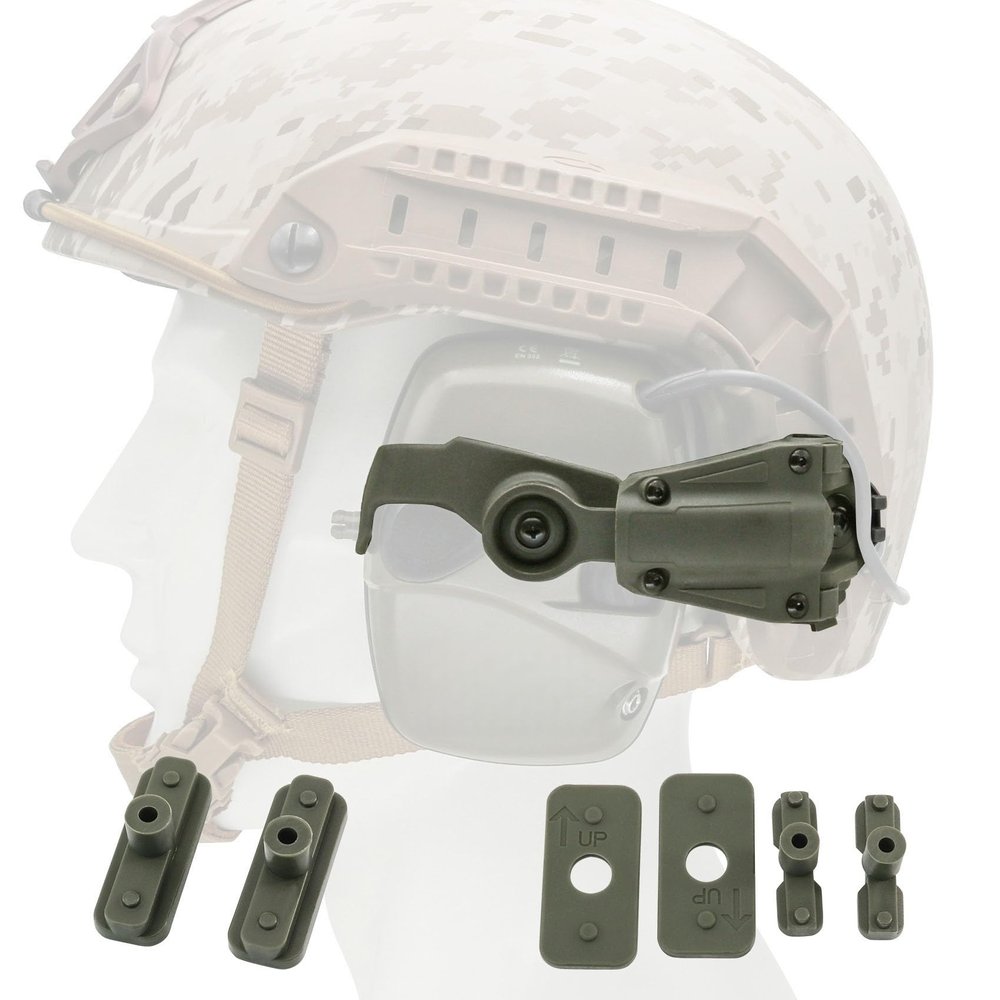 Tactical Helmet ARC Track Adapter for Tactical Electronic Shooting Earmuff Compatible Howard Leight Impact Sport Headset (Green)