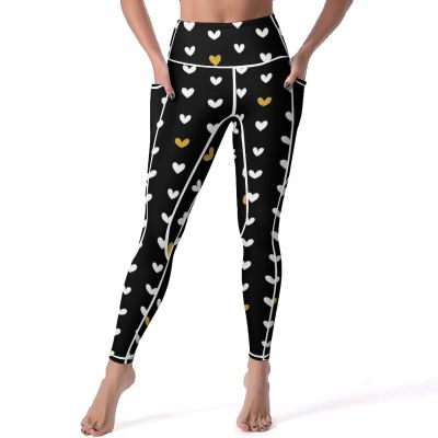 Black Love Leggings Women's Yoga Pants with Pockets Soft Sports Tummy Control Pants Suitable for Women's M