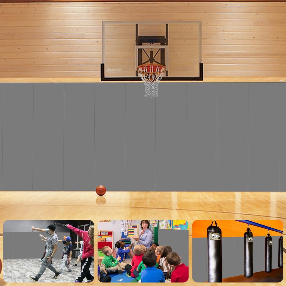 VANCL Gym Padding Mats for Gym Wall Padding Wall Pads Waterproof Wall Protection Pads 72" L x 20" W x 2" T Wall Pads for Basketball Safety Padding Light Grey[3 Pack]