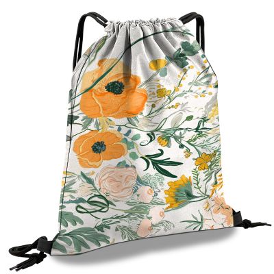 Cabreche Drawstring Backpack Draw String Sports Bags for Gym Travel Beach Waterproof Cute Sackpack Men Women Aesthetic (13"17")-Orange Flower