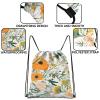 Cabreche Drawstring Backpack Draw String Sports Bags for Gym Travel Beach Waterproof Cute Sackpack Men Women Aesthetic (13"17")-Orange Flower view 3