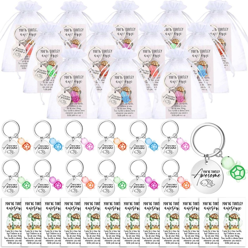 Ecation 12 Sets Positive Turtle Keychain Emotional Support Gift for End of Year Teacher Nurse Graduation Coworker Team Cna Week (Turtle)