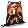 Cabreche Drawstring Backpack Draw String Sports Bags for Gym Travel Beach Waterproof Cute Sackpack Men Women Aesthetic (13"17")-Rainbow Skull
