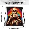 Cabreche Drawstring Backpack Draw String Sports Bags for Gym Travel Beach Waterproof Cute Sackpack Men Women Aesthetic (13"17")-Rainbow Skull view 2