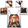 Cabreche Drawstring Backpack Draw String Sports Bags for Gym Travel Beach Waterproof Cute Sackpack Men Women Aesthetic (13"17")-Rainbow Skull view 3