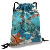Cabreche Drawstring Backpack Draw String Sports Bags for Gym Travel Beach Waterproof Cute Sackpack Men Women Aesthetic (13"17")-Sea Turtle view 1