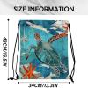 Cabreche Drawstring Backpack Draw String Sports Bags for Gym Travel Beach Waterproof Cute Sackpack Men Women Aesthetic (13"17")-Sea Turtle view 2