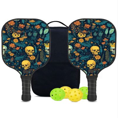 KUAVETO Carbon Fiber Pickleball Paddles Set, All The DIY Fun You can Have with Skeleton-BV1567 Pattern Custom Made Honeycomb Polymer Core- Includes 2 Paddles, 4 Balls, and a Carry Bag