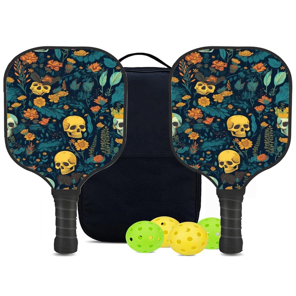 KUAVETO Carbon Fiber Pickleball Paddles Set, All The DIY Fun You can Have with Skeleton-BV1567 Pattern Custom Made Honeycomb Polymer Core- Includes 2 Paddles, 4 Balls, and a Carry Bag