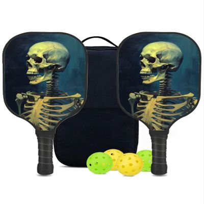 KUAVETO Carbon Fiber Pickleball Paddles Set, All The DIY Fun You can Have with Skeleton-BV1573 Pattern Custom Made Honeycomb Polymer Core- Includes 2 Paddles, 4 Balls, and a Carry Bag