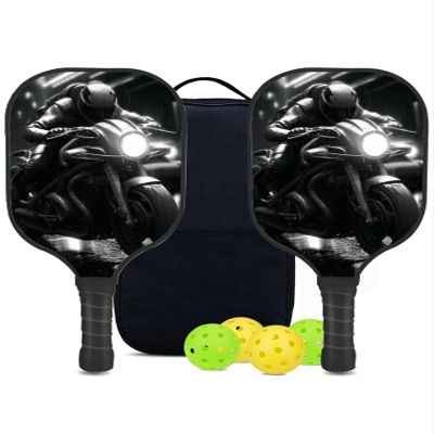 KUAVETO Carbon Fiber Pickleball Paddles Set, All The DIY Fun You can Have with Motorcycle-BV1714 Pattern Custom Made Honeycomb Polymer Core- Includes 2 Paddles, 4 Balls, and a Carry Bag