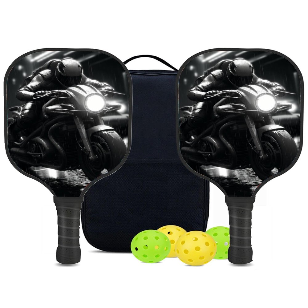 KUAVETO Carbon Fiber Pickleball Paddles Set, All The DIY Fun You can Have with Motorcycle-BV1714 Pattern Custom Made Honeycomb Polymer Core- Includes 2 Paddles, 4 Balls, and a Carry Bag