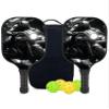 KUAVETO Carbon Fiber Pickleball Paddles Set, All The DIY Fun You can Have with Motorcycle-BV1714 Pattern Custom Made Honeycomb Polymer Core- Includes 2 Paddles, 4 Balls, and a Carry Bag view 1