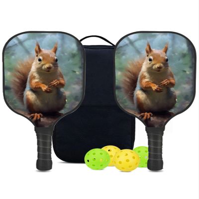 KUAVETO Carbon Fiber Pickleball Paddles Set, All The DIY Fun You can Have with Squirrel-BN3269 Pattern Custom Made Honeycomb Polymer Core- Includes 2 Paddles, 4 Balls, and a Carry Bag