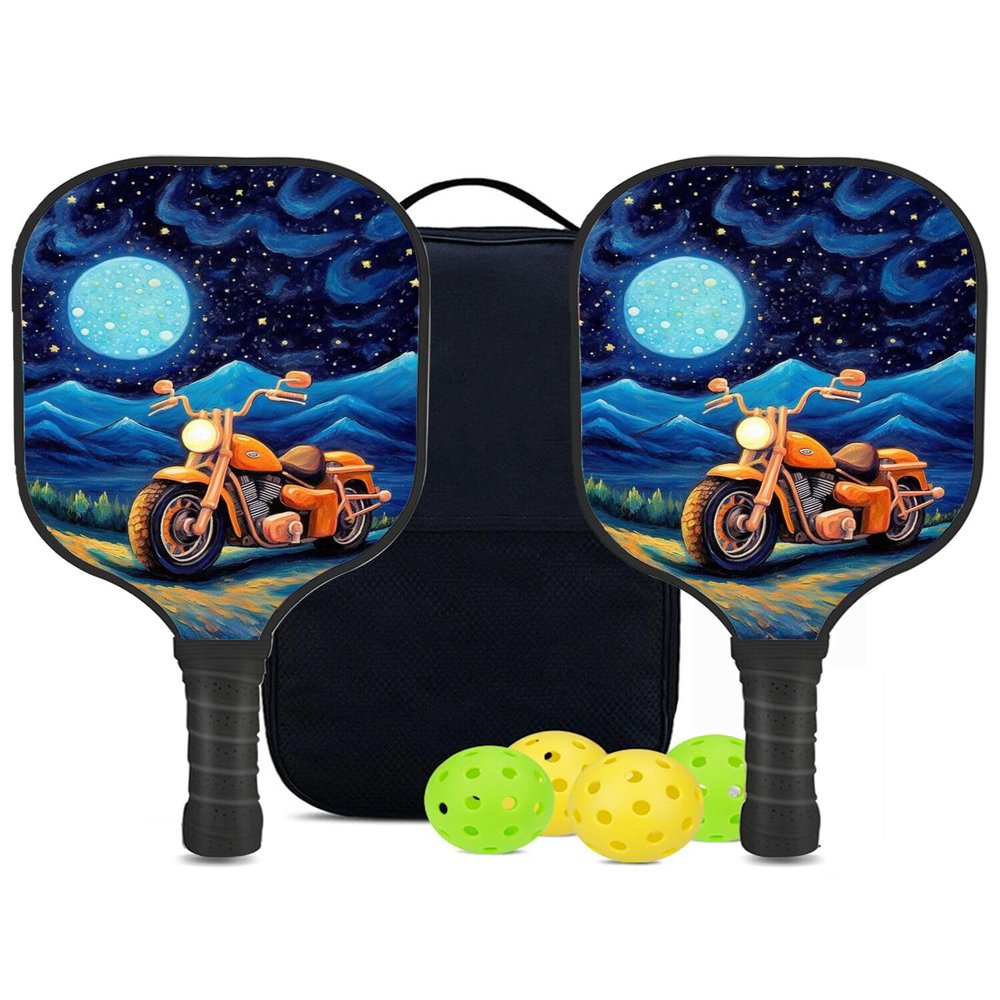 KUAVETO Carbon Fiber Pickleball Paddles Set, All The DIY Fun You can Have with Motorcycle-BV1457 Pattern Custom Made Honeycomb Polymer Core- Includes 2 Paddles, 4 Balls, and a Carry Bag