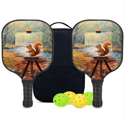KUAVETO Carbon Fiber Pickleball Paddles Set, All The DIY Fun You can Have with Squirrel-BN3202 Pattern Custom Made Honeycomb Polymer Core- Includes 2 Paddles, 4 Balls, and a Carry Bag