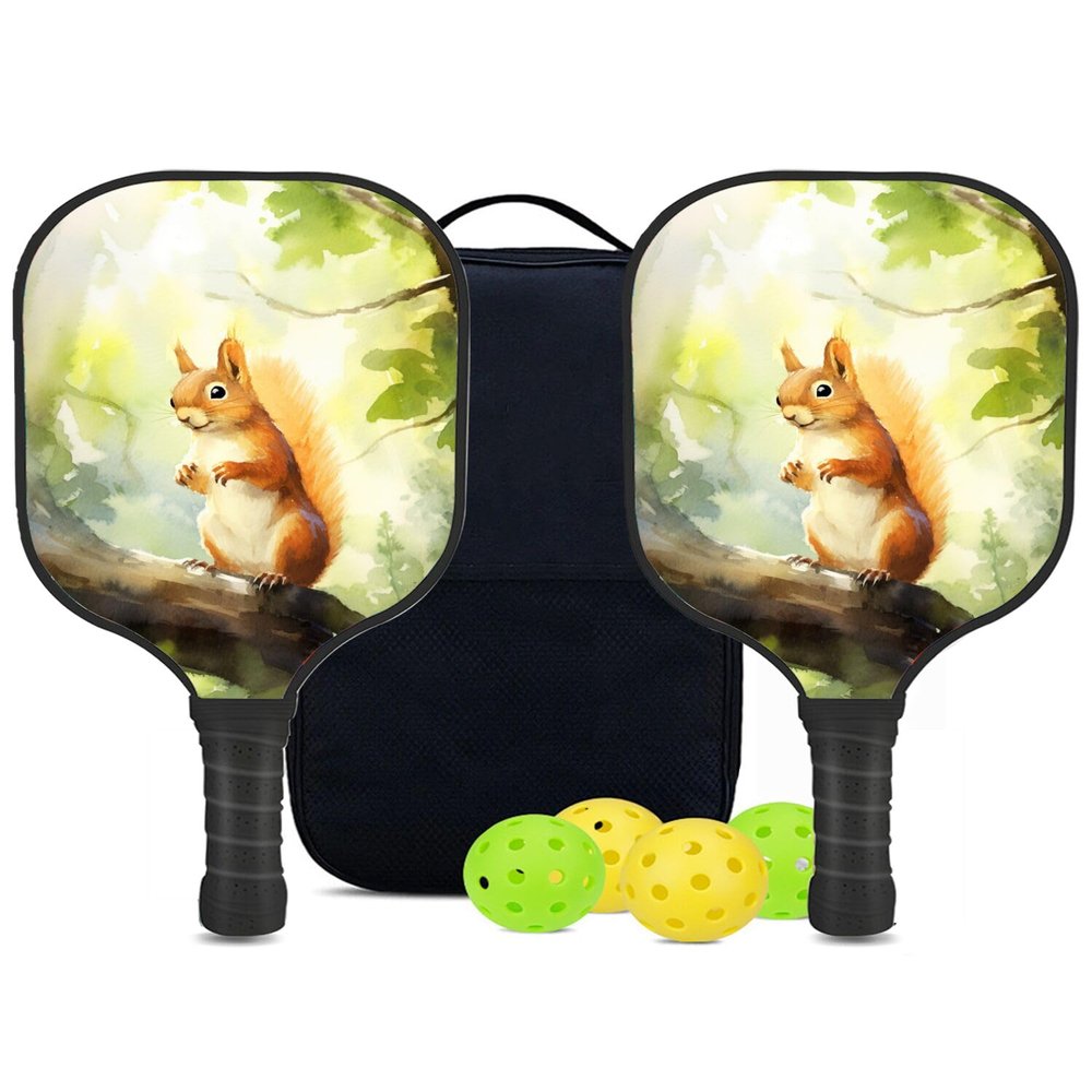 KUAVETO Carbon Fiber Pickleball Paddles Set, All The DIY Fun You can Have with Squirrel-BN3940 Pattern Custom Made Honeycomb Polymer Core- Includes 2 Paddles, 4 Balls, and a Carry Bag