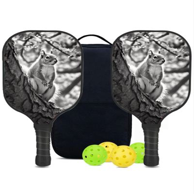 KUAVETO Carbon Fiber Pickleball Paddles Set, All The DIY Fun You can Have with Squirrel-BN3150 Pattern Custom Made Honeycomb Polymer Core- Includes 2 Paddles, 4 Balls, and a Carry Bag