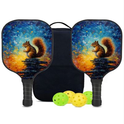 KUAVETO Carbon Fiber Pickleball Paddles Set, All The DIY Fun You can Have with Squirrel-BN3139 Pattern Custom Made Honeycomb Polymer Core- Includes 2 Paddles, 4 Balls, and a Carry Bag