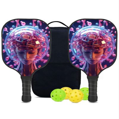 KUAVETO Carbon Fiber Pickleball Paddles Set, All The DIY Fun You can Have with Candy-BV1309 Pattern Custom Made Honeycomb Polymer Core- Includes 2 Paddles, 4 Balls, and a Carry Bag
