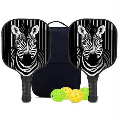 KUAVETO Carbon Fiber Pickleball Paddles Set, All The DIY Fun You can Have with Zebra-BM2910 Pattern Custom Made Honeycomb Polymer Core- Includes 2 Paddles, 4 Balls, and a Carry Bag