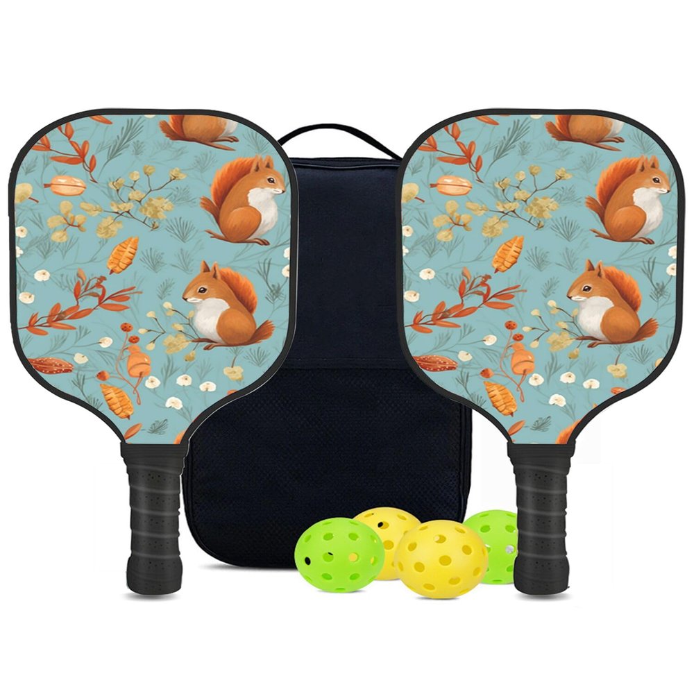 KUAVETO Carbon Fiber Pickleball Paddles Set, All The DIY Fun You can Have with Squirrel-BN3942 Pattern Custom Made Honeycomb Polymer Core- Includes 2 Paddles, 4 Balls, and a Carry Bag
