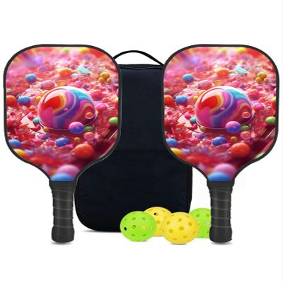 KUAVETO Carbon Fiber Pickleball Paddles Set, All The DIY Fun You can Have with Candy-BV1307 Pattern Custom Made Honeycomb Polymer Core- Includes 2 Paddles, 4 Balls, and a Carry Bag