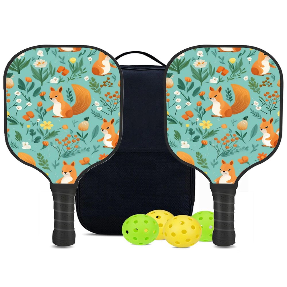 KUAVETO Carbon Fiber Pickleball Paddles Set, All The DIY Fun You can Have with Squirrel-BN3986 Pattern Custom Made Honeycomb Polymer Core- Includes 2 Paddles, 4 Balls, and a Carry Bag