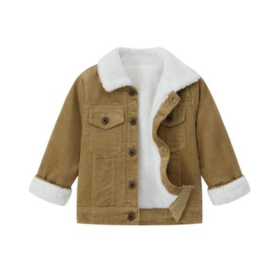 Fvzbovte Toddler Baby Boys' Corduroy Jacket Sherpa Lined Lapel Baby jacket Warm and Thick Infant Coat Long (US, Age, 12 Months, 18 Months, Khaki)