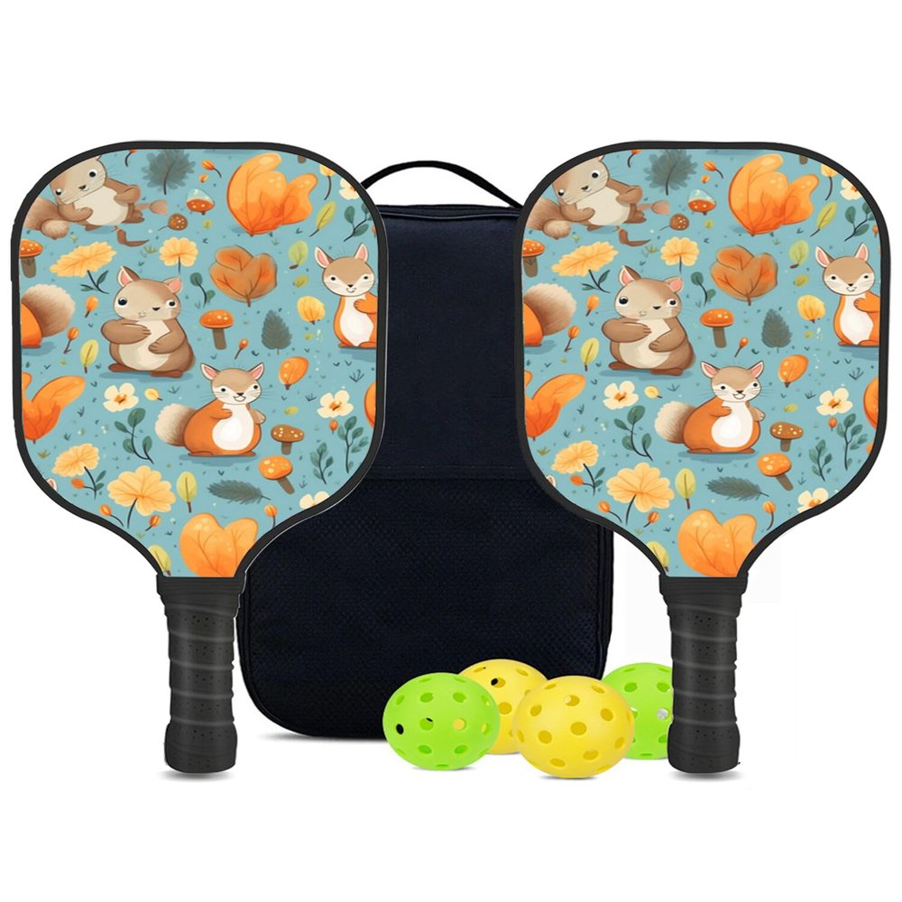 KUAVETO Carbon Fiber Pickleball Paddles Set, All The DIY Fun You can Have with Squirrel-BN3361 Pattern Custom Made Honeycomb Polymer Core- Includes 2 Paddles, 4 Balls, and a Carry Bag