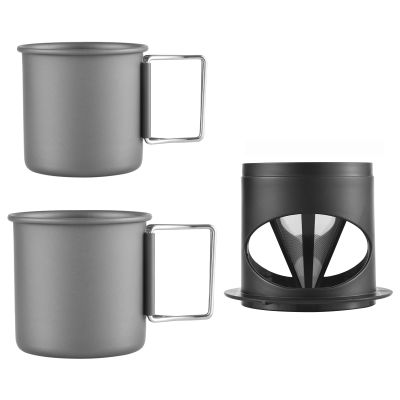 SOUUXIU Pour Over Coffee Maker Set 450ml+250ml with 1 Filters Portable Aluminum Travel Coffee Mugs Lightweight for Camping Picnic Hiking Backpacking Fishing Mountaineering
