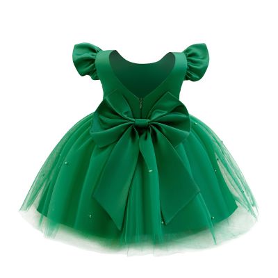 Baby Girls Princess Tutu Dress: Bowknot Ruffle Tulle Dress Flutter Sleeve Birthday Party Evening Pageant Gown Xmas Stage Performance First Communion Christening Outfit Green 18-24 Months