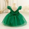 Baby Girls Princess Tutu Dress: Bowknot Ruffle Tulle Dress Flutter Sleeve Birthday Party Evening Pageant Gown Xmas Stage Performance First Communion Christening Outfit Green 18-24 Months view 3