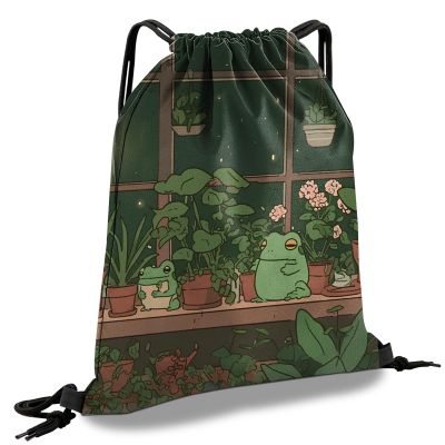 Cabreche Drawstring Backpack Draw String Sports Bags for Gym Travel Beach Waterproof Cute Sackpack Men Women Aesthetic (13"17")-Frog