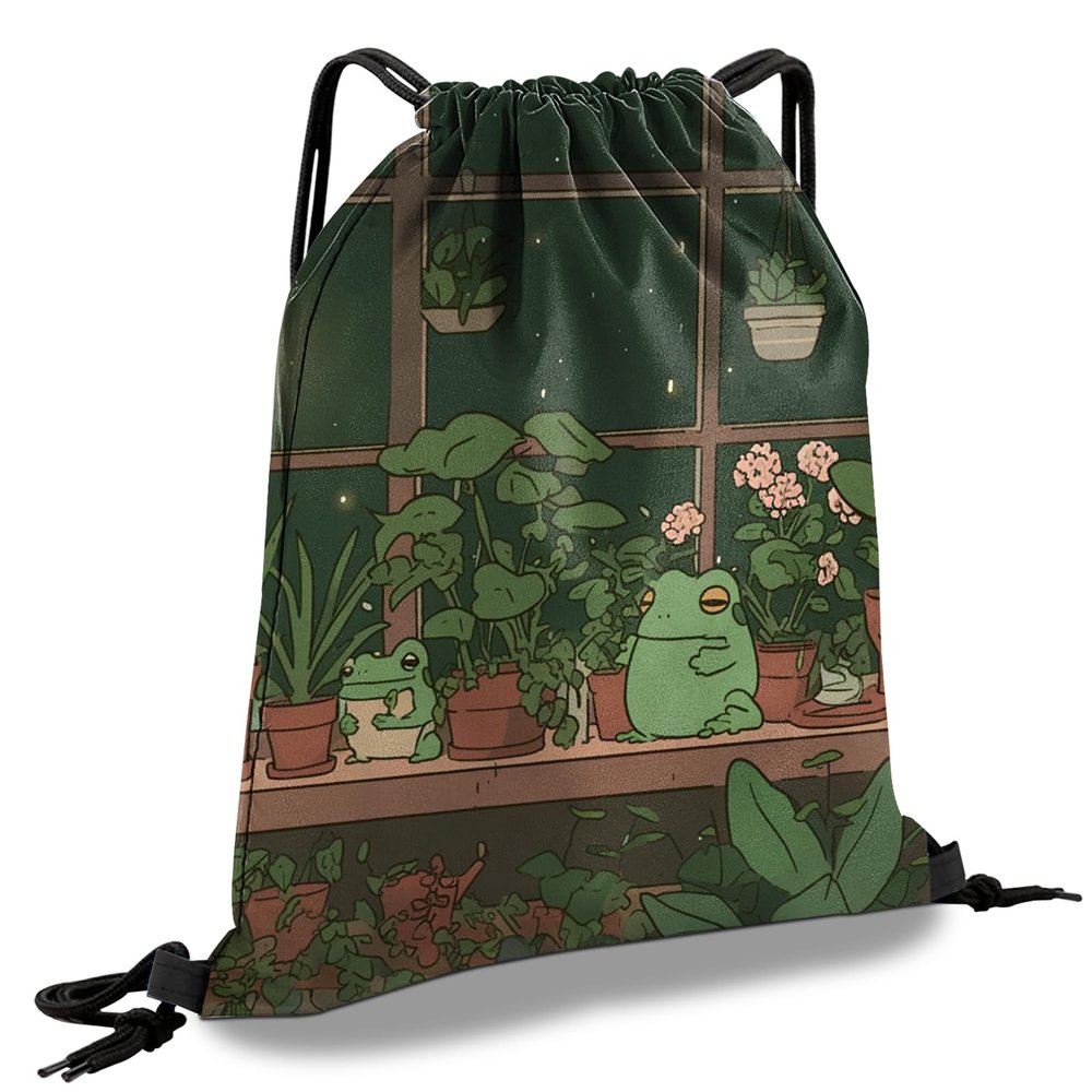 Cabreche Drawstring Backpack Draw String Sports Bags for Gym Travel Beach Waterproof Cute Sackpack Men Women Aesthetic (13"17")-Frog