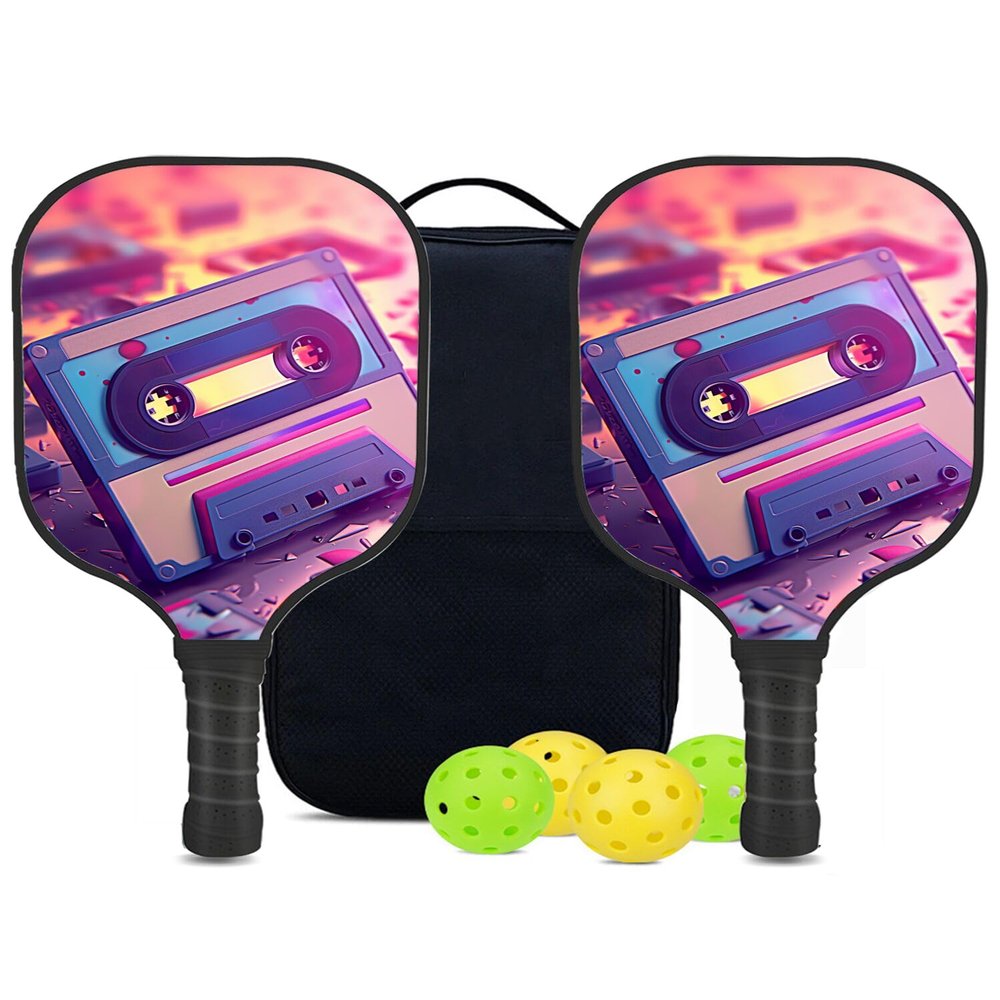 KUAVETO Carbon Fiber Pickleball Paddles Set, All The DIY Fun You can Have with Cassette-BV1289 Pattern Custom Made Honeycomb Polymer Core- Includes 2 Paddles, 4 Balls, and a Carry Bag