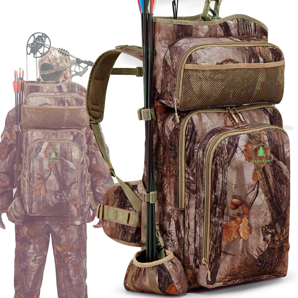 Wild Cedar Bow Hunting Backpack for Men, Saddle Camo backpack with Bow Holder, Compound Bow Hunting Bag for Deer and Elk Hunting