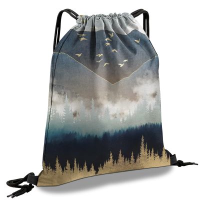 Cabreche Drawstring Backpack Draw String Sports Bags for Gym Travel Beach Waterproof Cute Sackpack Men Women Aesthetic (13"17")-Forest