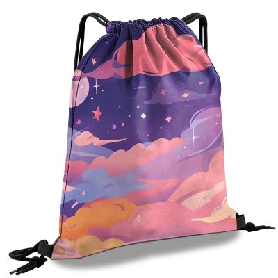 Cabreche Drawstring Backpack Draw String Sports Bags for Gym Travel Beach Waterproof Cute Sackpack Men Women Aesthetic (13"17")-Pink Cloud